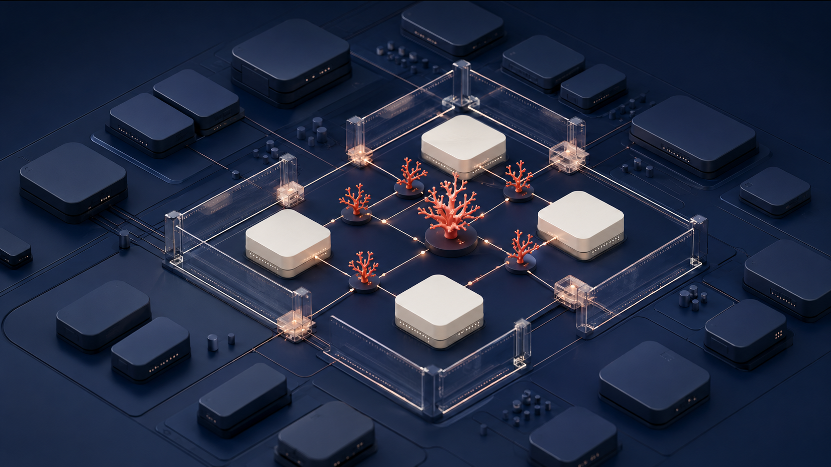 Governed intelligent network connecting selected AI capabilities to a stable software platform